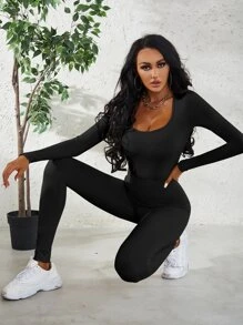 大圓領連身背心和緊身打底褲套裝 - 黑色 - 查看 5