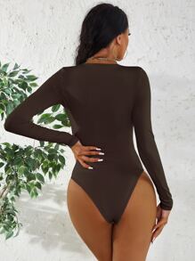 Scoop Neck Bodysuit & Leggings Set - Chocolate Brown - View 2