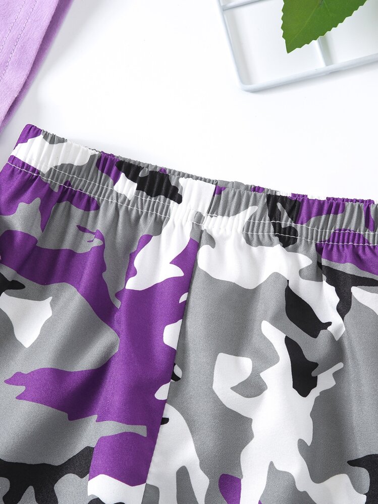 Fille à lettres T-shirt & à imprimé camouflage Pantalon de jogging - Multicolore - Voir 5