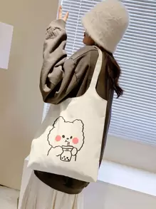 Bolsa de compras con estampado de dibujos animados - Blanco - Ver 1