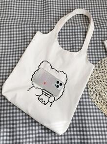 Bolsa de compras con estampado de dibujos animados - Blanco - Ver 5