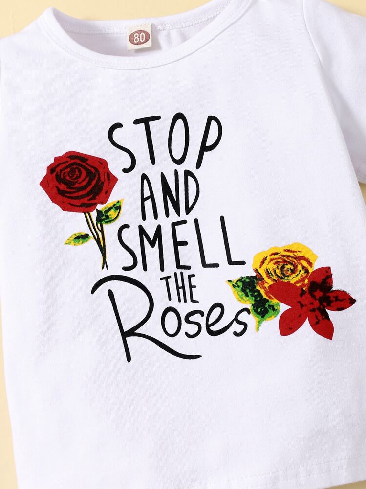 女嬰口號圖形t恤,附有拼布裝飾的破洞荷葉邊牛仔裙 - 藍白色 - 查看 4