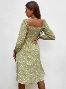 SHEIN VCAY Ditsy Floral Knot Front Split Hem Dress - Multicolor - View 2