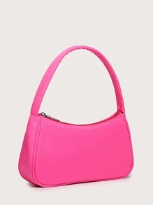 Classic Retro Minimalist Waterproof Nylon Hobo Handbag - Hot Pink - View 2