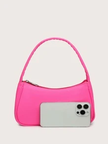 Classic Retro Minimalist Waterproof Nylon Hobo Handbag - Hot Pink - View 3