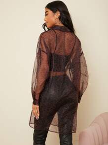 SHEIN 薄透豹紋印花歐根紗不附帶吊帶內搭長款襯衫 - 彩色 - 查看 2