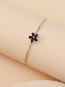 1 件花形铜镶方晶锆石可调节抽绳手链适合女性日常佩戴、约会和派对情人节、妈妈、母亲、母亲节、礼物 - 寶藍色 - 查看 3