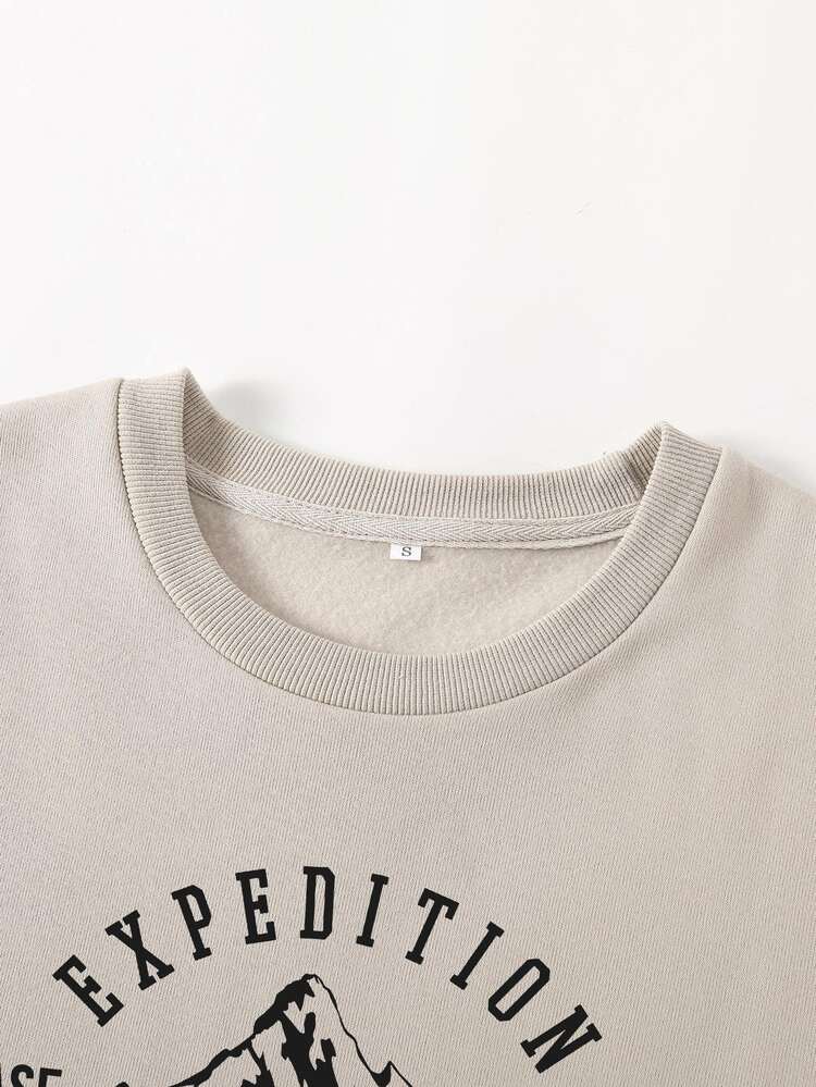 INAWLY Áo len giữ nhiệt mùa thu với họa tiết núi và chữ cái - Màu be - Xem 6