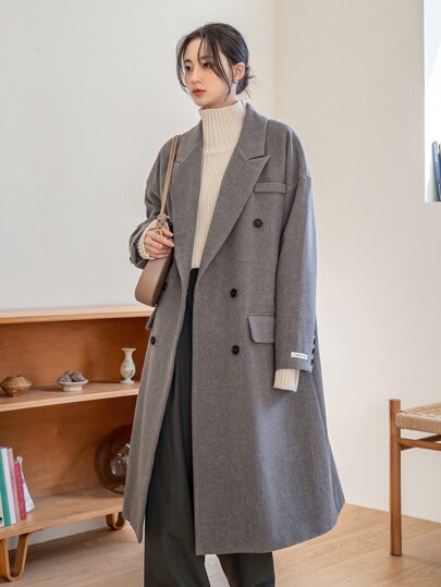 【Bershka】Mantel ドロップショルダー ダブルブレスト コート Bershka drop shoulder tailored coat in black | ASOS