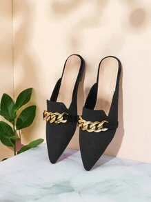 CUCCOO BASICS Giày nữ xích trang trí thời trang nhẹ mũi nhọn màu đen đế bằng cho kỳ nghỉ xuân hè Giày bán mùa hè Giày bệt thanh lịch Giày trở lại trường Giày sinh viên đại học Halloween Giáng sinh Thu - màu đen - Xem 8