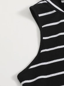 SHEIN Essnce de cuello cisne tejido de canalé de rayas Top tank & Set falda - Negro - Ver 3