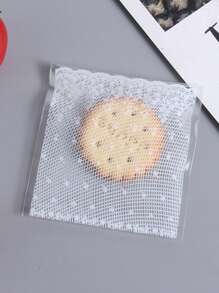 100pcs Lace Print Packaging Bag, Clear Small Cookie Bag For Baking School Supplies Food Bag Food Box Suitable For Candy Chocolate Cookies Etc. - White - View 2