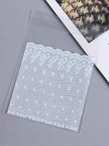 100pcs Lace Print Packaging Bag, Clear Small Cookie Bag For Baking School Supplies Food Bag Food Box Suitable For Candy Chocolate Cookies Etc. - White - View 4