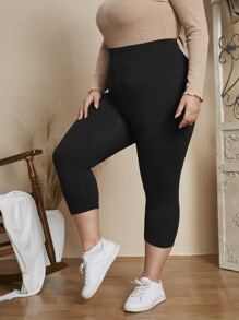 EMERY ROSE Plus Solid Elastic Waist Leggings,Spring/Summer/Vacation - Black - View 5