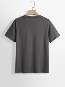 Áo thun nữ Con số Lá thư Giải trí - Màu xám đen - Xem 2