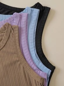 SHEIN EZwear Áo hai dây Gân đan màu trơn Giải trí - Nhiều màu - Xem 4