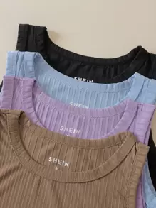 SHEIN EZwear Áo hai dây Gân đan màu trơn Giải trí - Nhiều màu - Xem 6