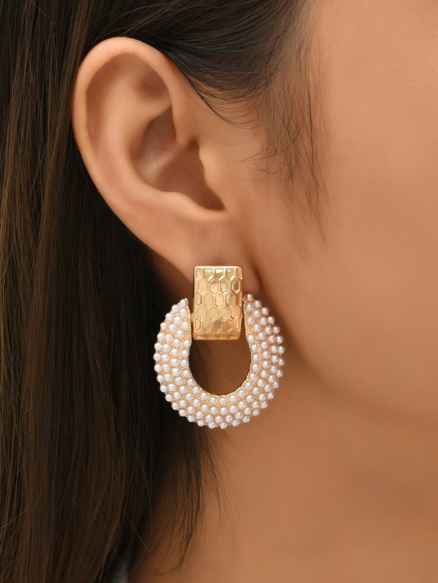 假珍珠裝飾耳環 - 彩色 - 查看 1