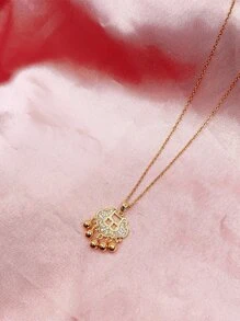 Vòng cổ mặt dây chuyền khóa trường thọ của Trung Quốc - Vàng - Xem 1