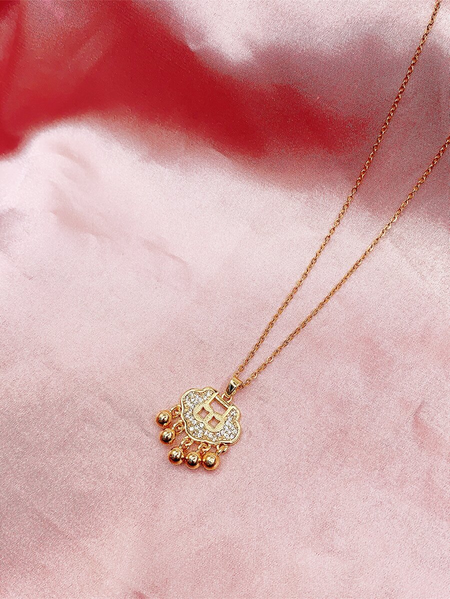 Vòng cổ mặt dây chuyền khóa trường thọ của Trung Quốc - Vàng - Xem 1