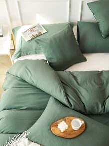 Plain Duvet Cover Set Without Filler - Green - View 4