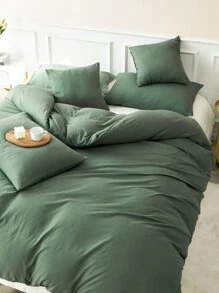 Plain Duvet Cover Set Without Filler - Green - View 5