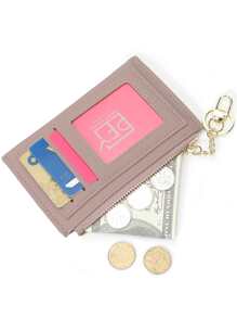 PFY PERFECT FOR YOU Perfect For You PFY Slim Minimalist RFID Credit Card Holder Front Pocket Wallet For Women Coin Purse With Keychain Gift Couple Business Casual - Dusty Pink - View 2