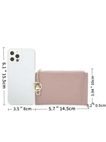 PFY PERFECT FOR YOU Perfect For You PFY Slim Minimalist RFID Credit Card Holder Front Pocket Wallet For Women Coin Purse With Keychain Gift Couple Business Casual - Dusty Pink - View 3