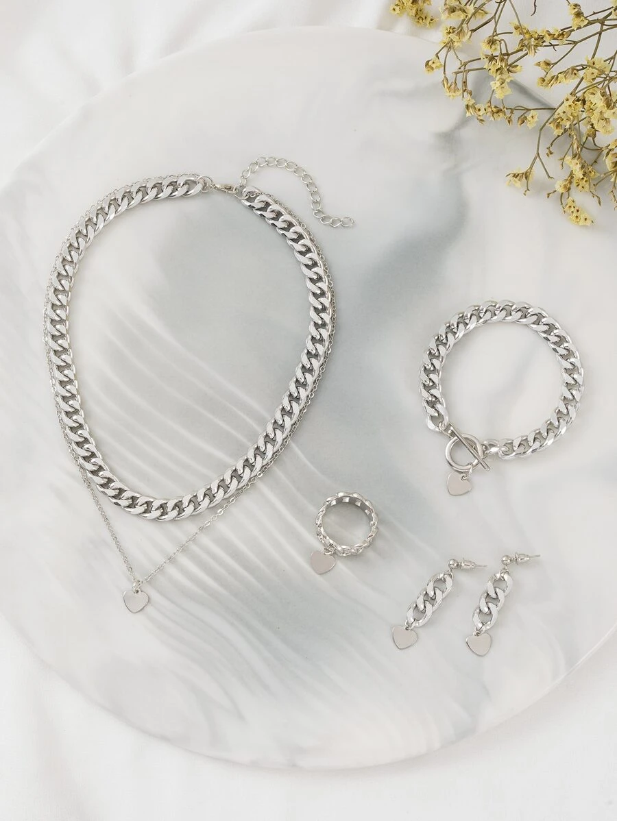 Bộ trang sức trái tim 5 món Valentine - Bạc - Xem 1