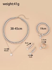 Bộ trang sức trái tim 5 món Valentine - Bạc - Xem 2