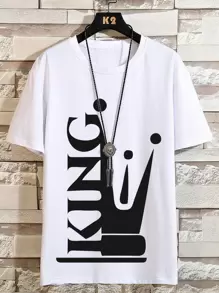 Manfinity LEGND Camisetas para hombre, ajuste entallado, cuello redondo, manga corta, camiseta gráfica de poliéster para verano - Blanco - Ver 1