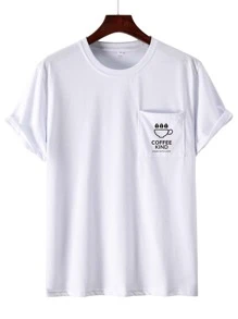 Manfinity Tops Nam Túi Slogan Giải trí - trắng - Xem 1