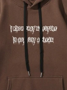 Manfinity Men Wings And Slogan Graphic Drawstring Thermal Lined Hoodie - Chocolate Brown - View 3