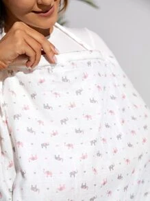 1pc [Oeko-Tex] Elephant Cartoon Print Nursing Cover, Suitable For All Seasons