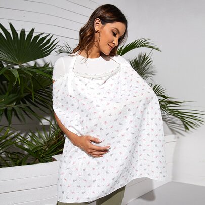 1 pieza [Oeko-Tex] Cubierta de lactancia con estampado de elefante de dibujos animados, apta para todas las estaciones