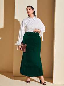 Váy đuôi cá cạp cao cỡ lớn - Màu xanh lá cây đậm - Xem 3