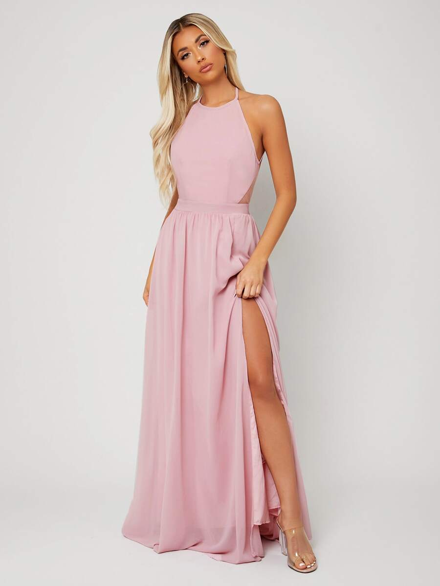 SHEIN Belle Bridesmaid Dresses Backless Criss Cross Split Thigh Plain Glamor