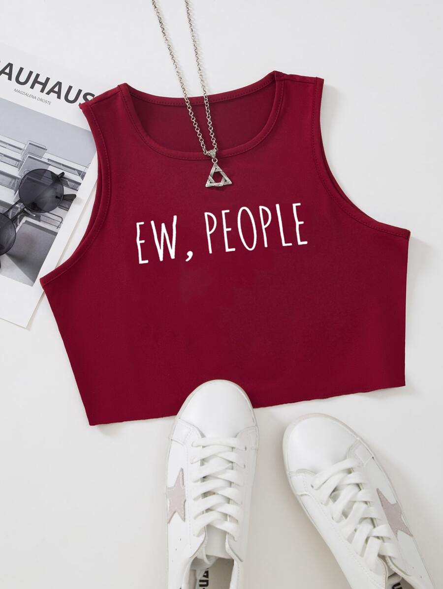 SHEIN Unity Letter Graphic Tank Top - Burgundy - View 1