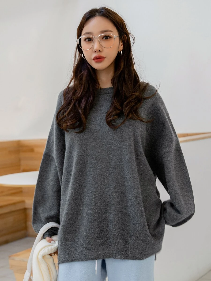 DAZY Áo len nữ Chia màu trơn Giải trí - Màu xám đen - Xem 1