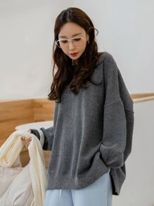 DAZY Áo len nữ Chia màu trơn Giải trí - Màu xám đen - Xem 2