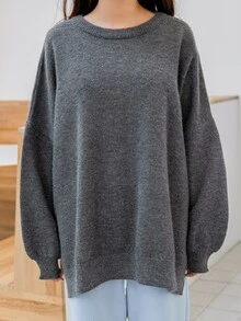 DAZY Áo len nữ Chia màu trơn Giải trí - Màu xám đen - Xem 4