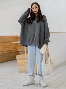 DAZY Áo len nữ Chia màu trơn Giải trí - Màu xám đen - Xem 5