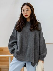 DAZY Áo len nữ Chia màu trơn Giải trí - Màu xám đen - Xem 7