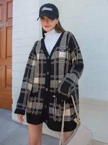 DAZY 格纹落肩贴花开衫外套 秋冬 - 彩色 - 查看 1