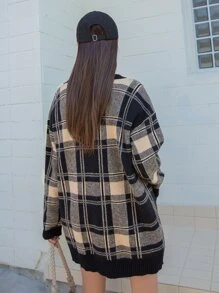 DAZY 格纹落肩贴花开衫外套 秋冬 - 彩色 - 查看 2