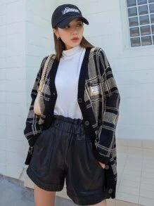 DAZY 格纹落肩贴花开衫外套 秋冬 - 彩色 - 查看 3