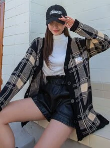 DAZY 格纹落肩贴花开衫外套 秋冬 - 彩色 - 查看 5