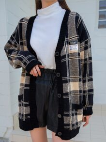 DAZY 格纹落肩贴花开衫外套 秋冬 - 彩色 - 查看 6