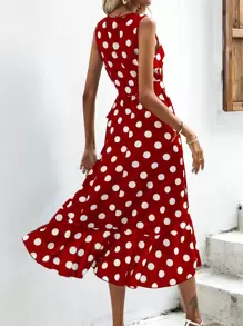 Chiquease Polka Dot Knot Side Wrap Dress - Red and White - View 2