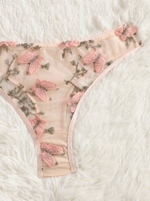 Plus Butterfly Embroidery Sheer Mesh Lingerie Set - Multicolor - View 3